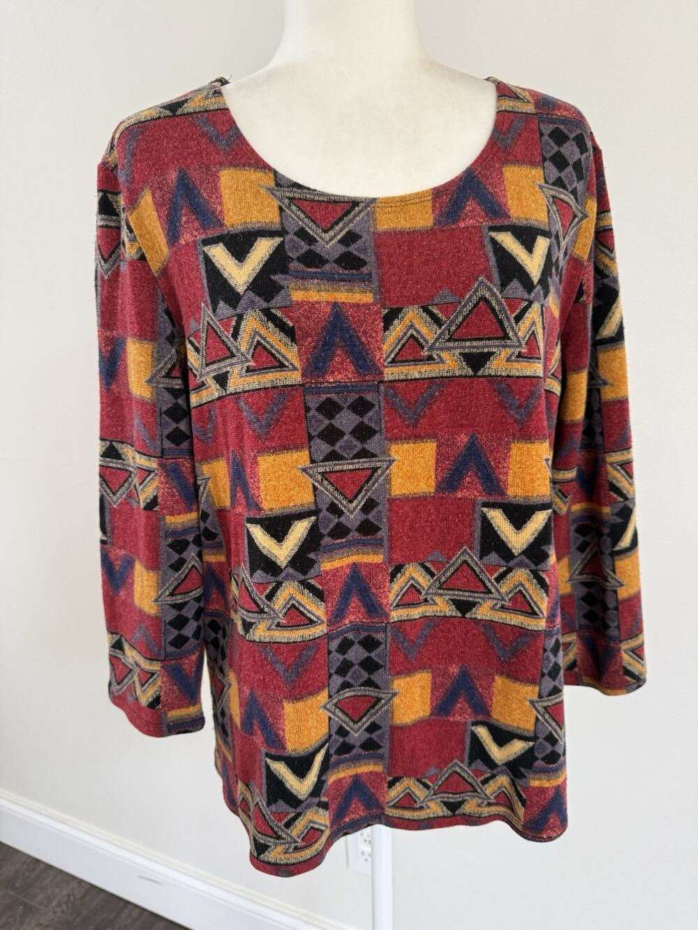 Travel Smith Women Print 3/4 Sleeve Multicolor Geometric Top Tunic L